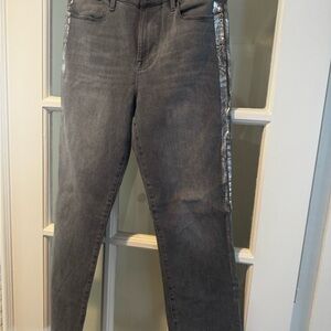 Frame Denim Gray Skinny Jeans with Silver Side Stripe